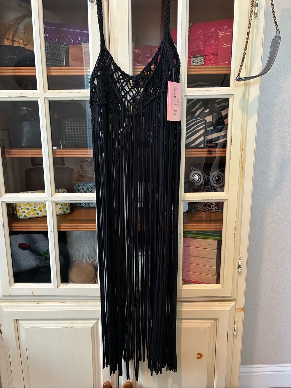 Black Macramé Fringe Tank Top